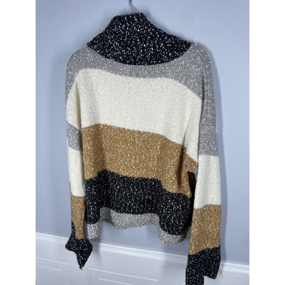 GILI, Size 1X, White, Gray & Tan Chunky Knit Sweater, Turtleneck, Relaxed Fit - Picture 5 of 6